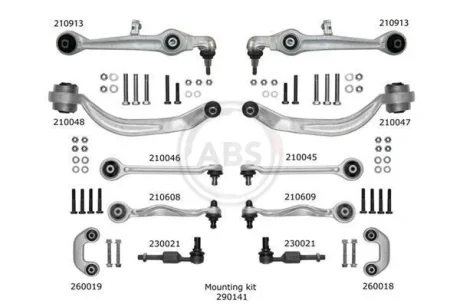 К-кт важелів перед.підвіски Audi A6/Superb/Passat B5 (з тонким пальцем 17мм) A.B.S. 219902