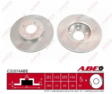 Диск гальмівний передн Лів/Прав NISSAN ALMERA II, AVENIR, MAXIMA / MAXIMA QX IV, MAXIMA III, SENTRA V, SKYLINE 1.5-3.0 10.88-11.06 ABE C31074ABE