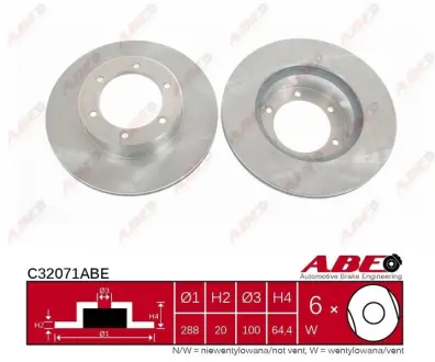 Диск гальмівний передн Лів/Прав TOYOTA 4 RUNNER I, 4 RUNNER II, 4 RUNNER III, HIACE IV, HILUX, HILUX IV, HILUX V, HILUX VI VW TARO 2.2-3.0D 01.84-10.05 ABE C32071ABE