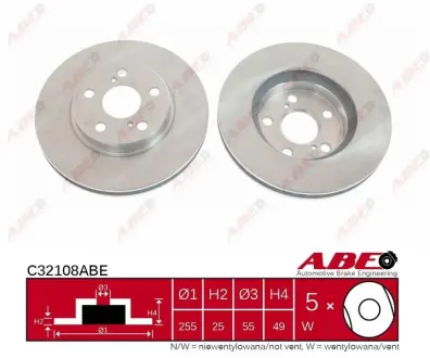 Диск гальмівний передн Лів/Прав LEXUS CT TOYOTA ALLION I, CALDINA, CARINA E VI, CARINA VII, CELICA, CORONA, OPA, PREMIO, PRIUS 1.5-2.2D 02.92- ABE C32108ABE