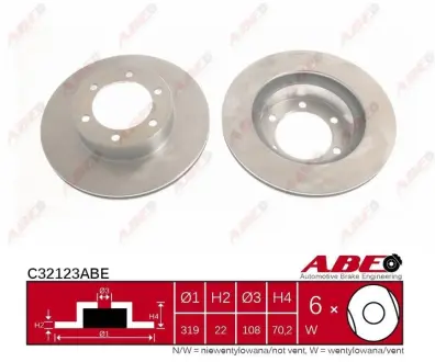 Диск гальмівний передн Лів/Прав TOYOTA 4 RUNNER III, LAND CRUISER 90 2.7/3.0D/3.4 04.95-12.02 ABE C32123ABE