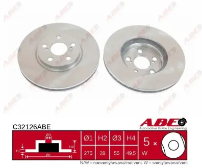 Диск гальмівний передн Лів/Прав TOYOTA AVENSIS, CALDINA, CELICA 1.6-2.0D 11.93-02.03 ABE C32126ABE