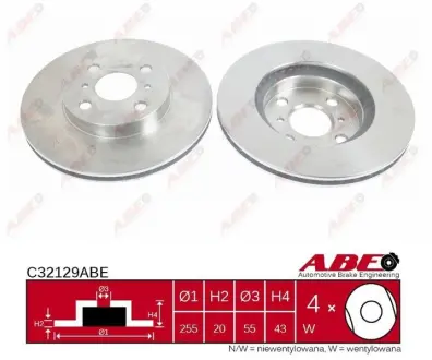 Диск гальмівний передн Лів/Прав TOYOTA AURIS, BB I, IST, MR2 III, PLATZ, PORTE I, PROBOX / SUCCEED, RAUM, RAV 4 IV, VIOS / SOLUNA VIOS, WILL CYPHA I, YARIS, YARIS VERSO 1.0-2.2D 04.99-12.18 ABE C32129ABE