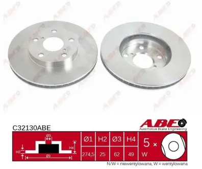 Диск гальмівний передн Лів/Прав TOYOTA AURIS, RAV 4 II 1.8/2.0/2.0D 05.00-12.18 ABE C32130ABE