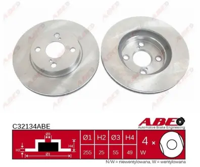 Диск гальмівний передн Лів/Прав TOYOTA COROLLA, COROLLA VERSO 1.4-1.8 01.01-06.13 ABE C32134ABE