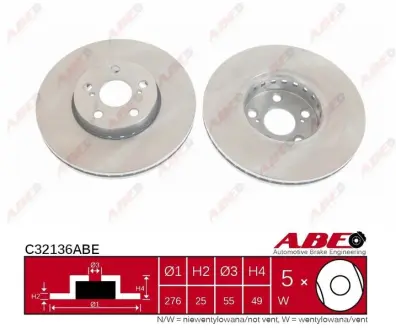 Диск гальмівний передн Лів/Прав TOYOTA AVENSIS, AVENSIS VERSO, CALDINA 1.6-2.0D 09.97-08.05 ABE C32136ABE