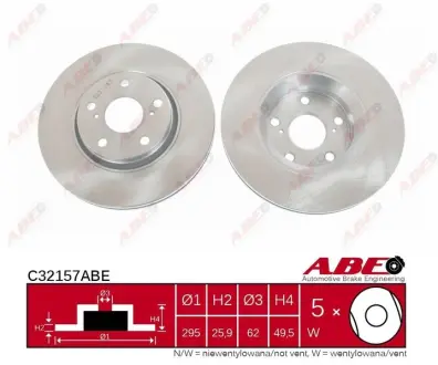 Диск гальмівний передн Лів/Прав TOYOTA AURIS, AVENSIS, COROLLA, COROLLA VERSO, VERSO 1.33-2.2D 04.04-10.18 ABE C32157ABE