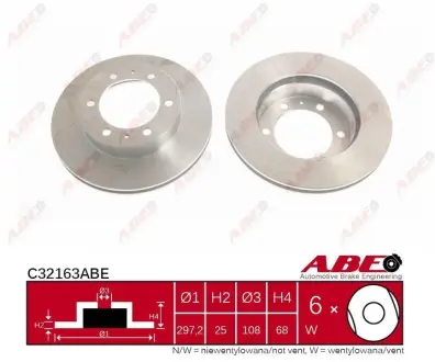 Диск гальмівний передн Лів/Прав TOYOTA FORTUNER, HILUX, HILUX VII, LAND CRUISER PRADO 2.5D-4.0 06.04- ABE C32163ABE