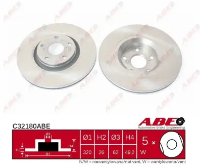 Диск гальмівний передн Лів/Прав TOYOTA AVENSIS, VERSO 2.0D/2.2D 11.08-10.18 ABE C32180ABE