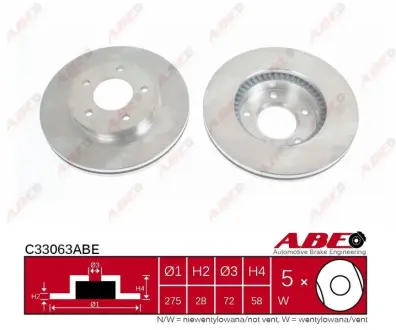 Диск гальмівний передн Лів/Прав MAZDA E, MPV I 2.0/2.5D/3.0 11.88-10.01 ABE C33063ABE