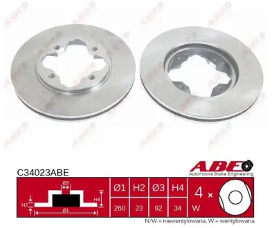 Диск гальмівний передн Лів/Прав CITROEN AXEL HONDA ACCORD IV, ACCORD V, CIVIC VI, INSPIRE 0.7-2.2 07.84-02.01 ABE C34023ABE