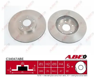 Диск гальмівний передн Лів/Прав HONDA ACCORD IX, ACCORD VII, ACCORD VIII, CR-V II, ODYSSEY 2.0-3.5 07.02- ABE C34047ABE