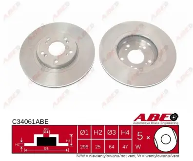Диск гальмівний передн Лів/Прав HONDA ACCORD VIII 2.0-3.5 06.08- ABE C34061ABE