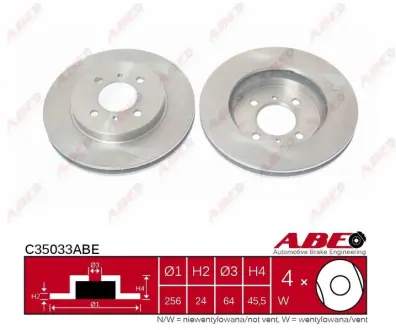 Диск гальмівний передн Лів/Прав MITSUBISHI COLT IV, LANCER IV, LANCER V, LANCER VII 1.3-2.0 07.91-12.13 ABE C35033ABE