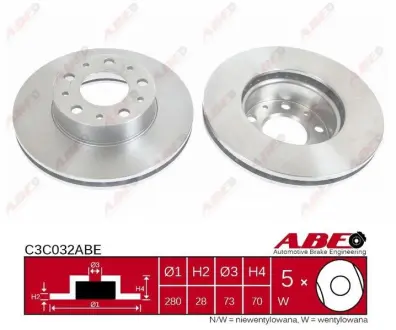Диск гальмівний передн Лів/Прав CITROEN JUMPER II FIAT DUCATO OPEL MOVANO C PEUGEOT BOXER 2.0D-Electric 04.06- ABE C3C032ABE