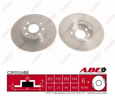 Диск гальмівний передн Лів/Прав FIAT GRANDE PUNTO, PUNTO, PUNTO EVO, PUNTO/HATCHBACK OPEL CORSA D, CORSA D/HATCHBACK 0.9-1.6 06.05- ABE C3F031ABE