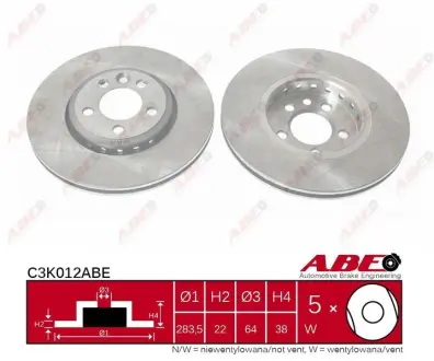 Диск гальмівний передн Лів/Прав MG MG ZT, MG ZT- T ROVER 75, 75 I 1.8-4.6 02.99-10.05 ABE C3K012ABE