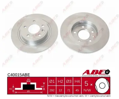 Диск гальмівний задн Лів/Прав CHEVROLET CRUZE, ORLANDO, VOLT OPEL AMPERA, ASTRA J, ASTRA J GTC, ASTRA J/HATCHBACK, CASCADA, ZAFIRA C 1.3D-2.0D 05.09- ABE C40015ABE