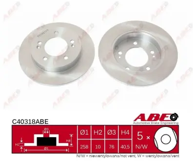 Диск гальмівний задн Лів/Прав HYUNDAI IX20 KIA VENGA 1.4-1.6LPG 02.10- ABE C40318ABE