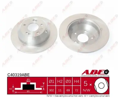 Диск гальмівний задн Лів/Прав HYUNDAI GRAND SANTA FÉ, SANTA FÉ II, SANTA FÉ III, SANTA FÉ III/SUV, SANTA FÉ II/SUV KIA SORENTO I, SORENTO II, SORENTO II/SUV 2.0D-3.5 03.06- ABE C40319ABE