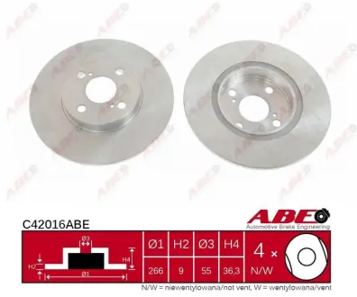 Диск гальмівний задн Лів/Прав TOYOTA CARIBE, COROLLA, COROLLA/KOMBI, SPRINTER CARIB 1.4-2.0D 05.92-07.07 ABE C42016ABE