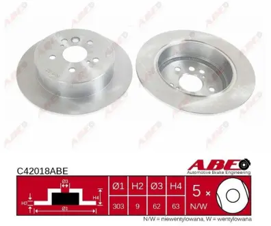 Диск гальмівний задн Лів/Прав BMW 3 (E91) CHERY TIGGO TOYOTA RAV 4 I, RAV 4 II 1.8-2.4 01.94-06.12 ABE C42018ABE