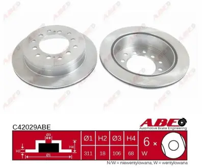 Диск гальмівний задн Лів/Прав LEXUS GX TOYOTA 4 RUNNER IV, CALDINA, FJ CRUISER, FORTUNER, LAND CRUISER, LAND CRUISER 90, LAND CRUISER PRADO, SEQUOIA 1.8-4.7 02.92- ABE C42029ABE