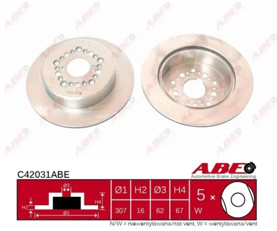 Гальмівний диск задн лів/прав LEXUS GS, LS TOYOTA CELSIOR, CROWN, MARK II VIII, SUPRA 2.5-4.3 12.89-08.06 ABE C42031ABE
