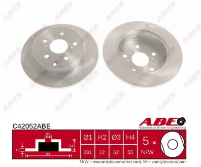 Диск гальмівний задн Лів/Прав (покритий) TOYOTA MARK X ZIO I, RAV 4 III, RAV 4 IV 2.0-3.5 11.05- ABE C42052ABE