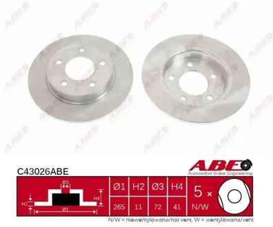 Диск гальмівний задн Лів/Прав HYUNDAI TUCSON KIA MAGENTIS II, SPORTAGE II MAZDA 3, 5 1.3-2.3 10.03-09.14 ABE C43026ABE