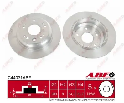 Диск гальмівний задн Лів/Прав HONDA ACCORD VII, CIVIC VIII, ODYSSEY, SHUTTLE 1.3-2.4 10.97-12.12 ABE C44031ABE