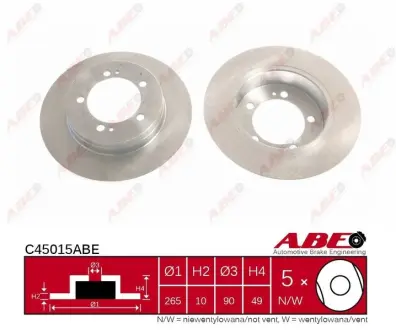 Диск гальмівний задн Лів/Прав MITSUBISHI ECLIPSE I, ECLIPSE II, LANCER IV 1.6/2.0 04.91-04.99 ABE C45015ABE