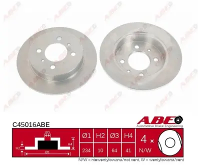 Диск гальмівний задн Лів/Прав MITSUBISHI CARISMA, COLT IV, LANCER IV, LANCER V, MIRAGE IV, MIRAGE V 1.3-2.0D 12.91-06.06 ABE C45016ABE