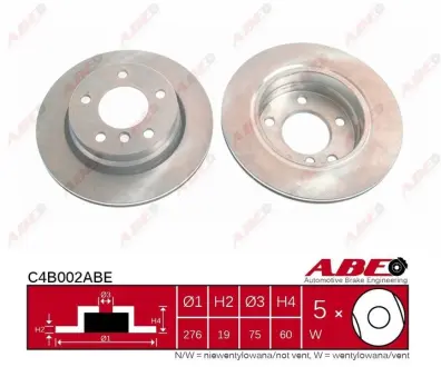 Диск гальмівний задн Лів/Прав BMW 3 (E36), 3 (E46) 1.6-2.8 09.93-12.07 ABE C4B002ABE