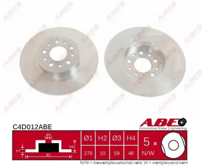 Диск гальмівний задн Лів/Прав ALFA ROMEO 147, 156, GT 1.6-3.2 02.97-09.10 ABE C4D012ABE
