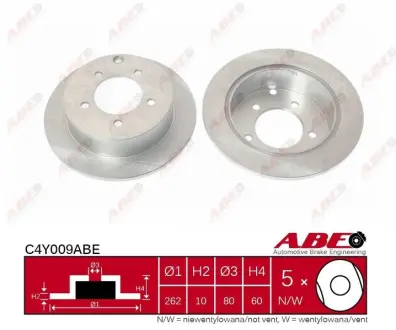 Диск гальмівний задн Лів/Прав CHRYSLER 200, SEBRING DODGE AVENGER, CALIBER JEEP COMPASS, PATRIOT MITSUBISHI LANCER VIII 1.8-3.6ALK 06.06- ABE C4Y009ABE