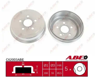 Гальмівний барабан задн TOYOTA CALDINA, CARINA E VI, CARINA V, CARINA VII, CELICA, CORONA 1.5-2.0D 03.88-09.02 ABE C62003ABE
