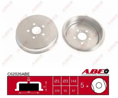 Гальмівний барабан задн TOYOTA AVENSIS 1.6-2.0D 09.97-02.03 ABE C62026ABE