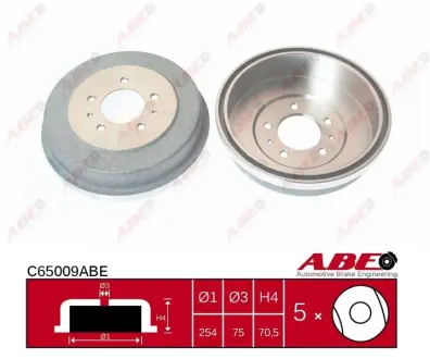 Гальмівний барабан задн MITSUBISHI DELICA / SPACE GEAR, L 300 / DELICA II, L 300 III, L200, L400 1.6-2.8D 11.84-06.06 ABE C65009ABE