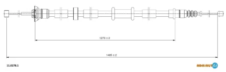 Трос стояночного гальма задн лів (1485мм/1485мм) FIAT PANDA 1.2/1.3D 09.04- Adriauto 1102781