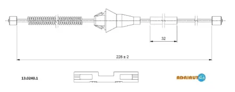 Трос стояночного гальма задн Лів/Прав (230мм) FORD FOCUS II, FOCUS II/KOMBI 1.4-2.0D 07.04-09.12 ADRIAUTO 13.0240.1