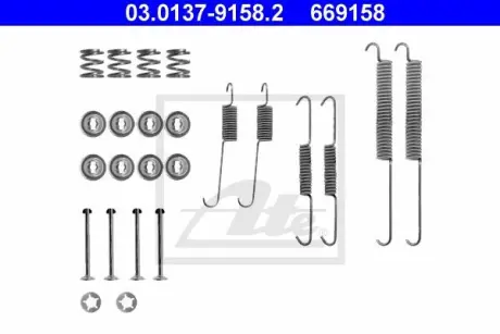Монтажний набір гальмівної колодки (LUCAS/TRW) VOLVO 440, 460 CITROEN SAXO, XSARA, XSARA/HATCHBACK, ZX DACIA SANDERO PEUGEOT 106 II, 106 II/HATCHBACK, 206, 306, 306/HATCHBACK 1.0-Electric 08.88- ATE 03.0137-9158.2