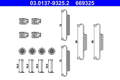 Монтажний набір гальмівної колодки HYUNDAI IX35 KIA SPORTAGE III 1.6-Electric 08.09-12.15 ATE 03.0137-9325.2