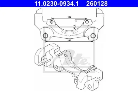 Скоба, супорт гальма передн VOLVO S60 II, S80 II, V60 I, V70 III, V70 III/KOMBI, XC70 II FORD GALAXY II, GALAXY MK II, MONDEO IV, S-MAX LAND ROVER FREELANDER 2 1.5-4.4 03.06-12.18 ATE 11.0230-0934.1