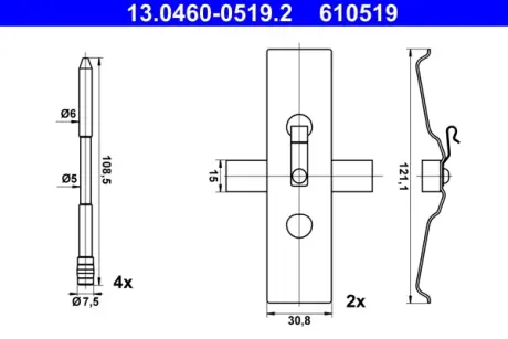 Планка супорта (переднього) прижимна (к-кт) VW Touareg 3.0-6.0 02- ATE 13.0460-0519.2