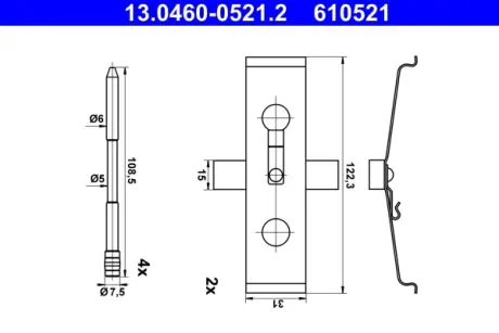 Монтажний набір гальмівних колодок передн AUDI A3, TT CUPRA ATECA, FORMENTOR, LEON SEAT LEON, LEON SC, LEON ST, LEON/HATCHBACK 1.4H-2.5 07.09- ATE 13.0460-0521.2