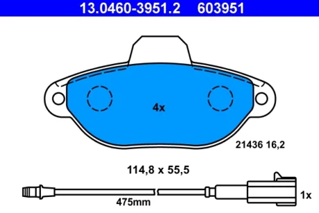 Колодки гальмівні (передні) Fiat Panda 03-/Punto 93-12 ATE 13.0460-3951.2