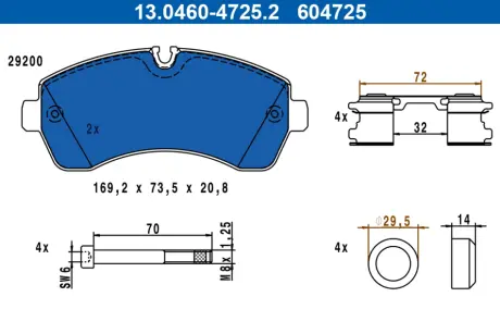 Колодки гальмівні (передні) MB Sprinter (W906/W907/W910) 210-519CDI/VW Crafter 30-35/30-50 06- (спарка) (BREMBO) ATE 13.0460-4725.2
