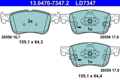 Керамічні гальмівні колодки передн, FORD FOCUS IV, KUGA III, PUMA 1.0-2.5H 01.18- ATE 13047073472