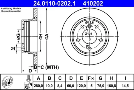 Диск гальмівний (задній) BMW 3 (E36) 90-99/3 (E46) 98-06 (280x10) ATE 24.0110-0202.1